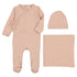 Lilette Pale Pink Brushed Cotton Wrapover Footie Blanket and Hat 3 piece Set